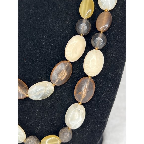 Vintage Fashion Jewelry Necklace Beaded Layered Brown White - Picture 4 of 13